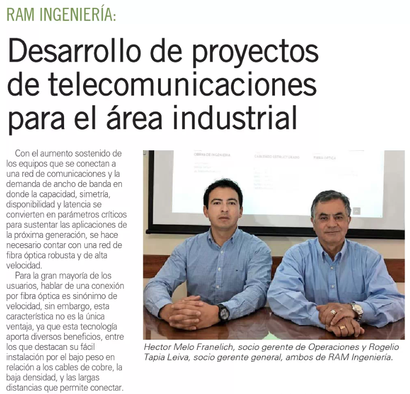 En noviembre de 2018 participamos en la ediciÃ³n especial de fibra Ã³ptica de El Mercurio.